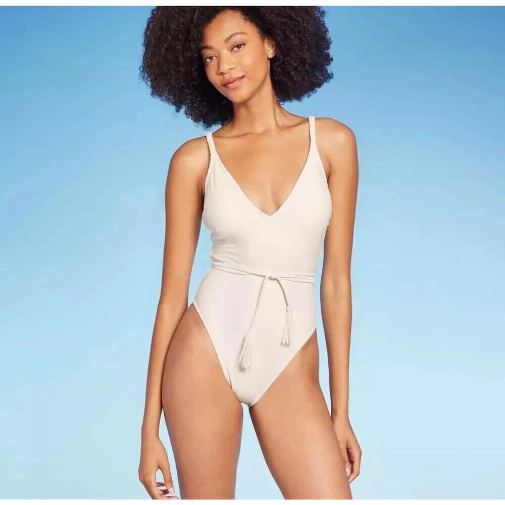 Women's Braid Detail Extra High Leg One Piece Swimsuit Shade & Shore Small 4-6